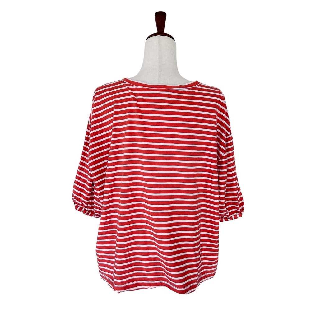 CABI Size Medium Poolside‎ Puff Sleeve Top Orange White Stripe #5984 Blouse - Picture 5 of 13